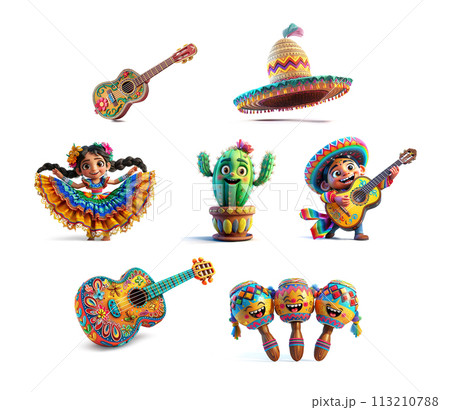 Cinco de Mayo concept - symbols of the holiday isolated on white  113210788