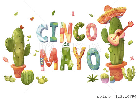Cinco de Mayo concept - symbols of the holiday isolated on white  113210794