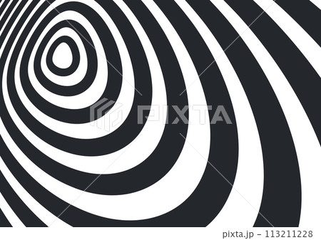 モノクロのオプアート背景。 シンプルモダンなデザインの壁紙。 立体的に見える錯視の効果。 113211228