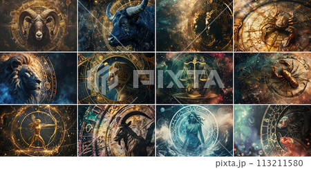 Set of zodiac signs, Astrology horoscope 113211580