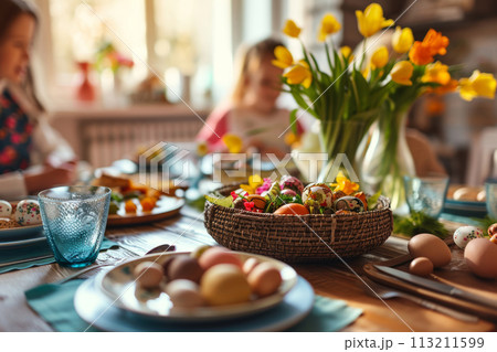 Family having festive dinner together 113211599