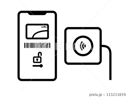 スマホでキャッシュレスな支払い。スマートフォンでクレジットカード決済をするイラスト。 スマホでキャッシュレスな支払い。スマートフォンでクレジットカード決済をするイラスト。 113211659