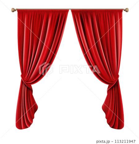 Red curtains isolated on white background 113211947