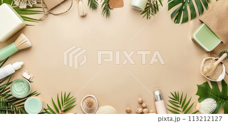 Flat lay of natural packaging materials Flat lay of natural packaging materials 113212127