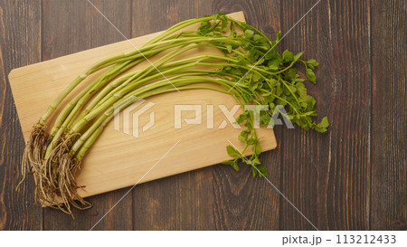 根がついている芹(セリ) 113212433
