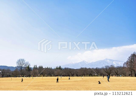 公園の風景　早春の広場　宮城県川崎町 113212621