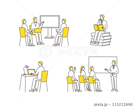 スキルアップのための研修や学習をするビジネスパーソンセット スキルアップのための研修や学習をするビジネスパーソンセット 113212698