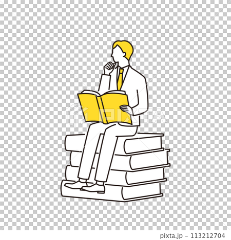 本に座って読書をするビジネスマン 113212704