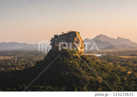 Landscape with Sigiriya rock at sunset in Sri Lanka. Landscape with Sigiriya rock at sunset in Sri Lanka. 113213615