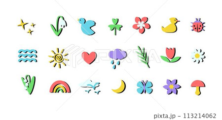 Springtime childlike symbols, neobrutalism style 113214062