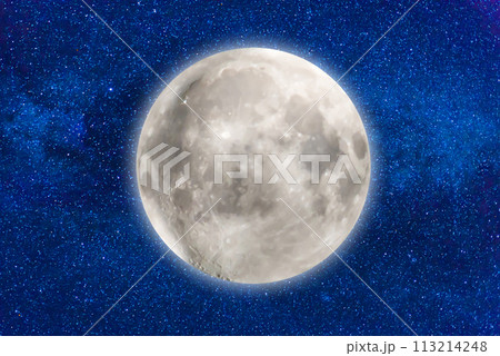 Full moon on dark blue night sky 113214248