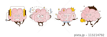 Funny Brain Character Engaged in Different Activity Vector Set Funny Brain Character Engaged in Different Activity Vector Set 113214792