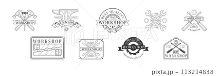 Workshop and Woodworking Craft Label Vector Set 113214838