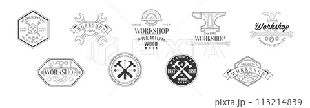 Workshop and Woodworking Craft Label Vector Set 113214839