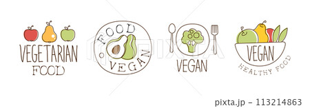 Vegan Natural Raw Food Sticker and Label Vector Set 113214863