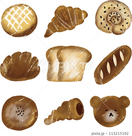 いろいろなパンの水彩風イラスト いろいろなパンの水彩風イラスト 113215102