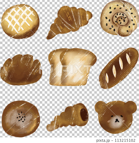 いろいろなパンの水彩風イラスト いろいろなパンの水彩風イラスト 113215102