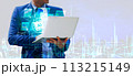 double exposure of businessman using a laptop 113215149