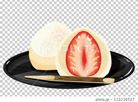 お盆にのせた苺大福　2つ　白あん　菓子切つき 113216527