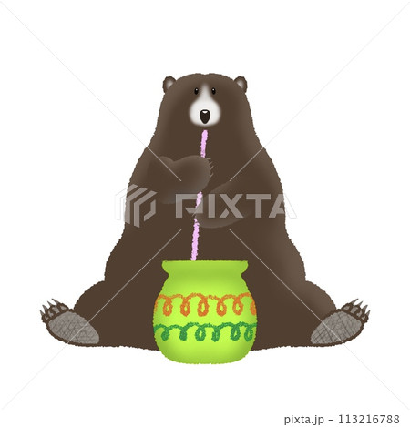 クマが飲み物を飲んでいるイラスト クマが飲み物を飲んでいるイラスト 113216788