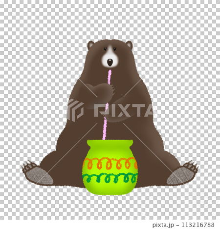 クマが飲み物を飲んでいるイラスト クマが飲み物を飲んでいるイラスト 113216788