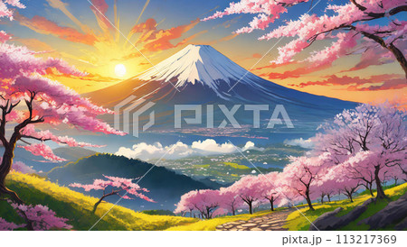 富士山（春）のイラスト素材 [113217369] - PIXTA