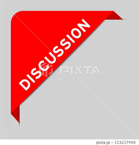 Red color of corner label banner with word discussion on gray background Red color of corner label banner with word discussion on gray background 113217450