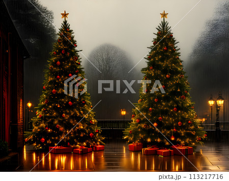 Christmas tree POV rain drawing vintage vibe. 113217716