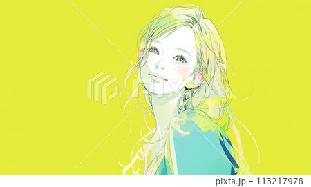 カメラ目線の女性のイラスト 113217978