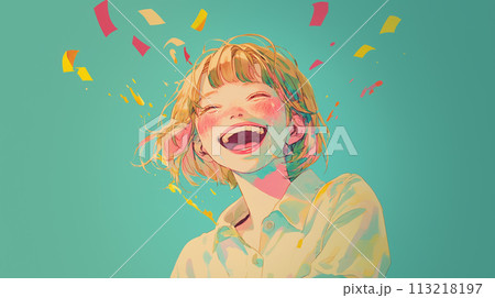 弾ける笑顔の若い女性のイラスト素材 [113218197] - PIXTA