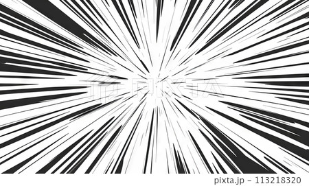 Comic book black radial lines overlay on white background. Royalty high-quality image of action lines. Motion or movement effect. Comic book black radial lines overlay on white background. Royalty high-quality image of action lines. Motion or movement effect. 113218320