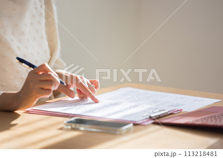 仕事をする女性の手元 仕事をする女性の手元 113218481