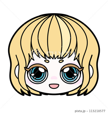 デカ目の女の子キャラクターアニメ調　顔イラスト 113218577