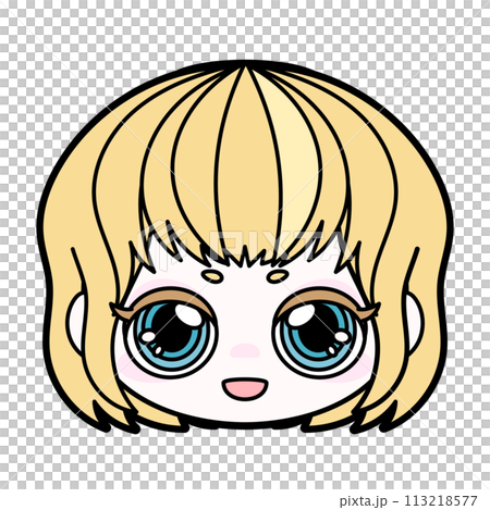 デカ目の女の子キャラクターアニメ調　顔イラスト 113218577