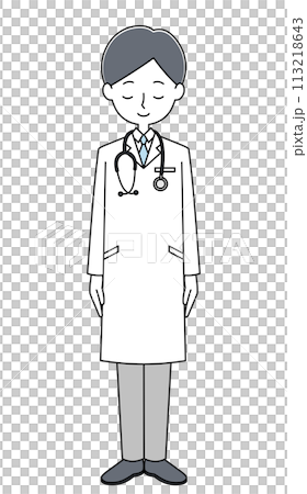 笑顔でお辞儀する男性医師の全身イラスト 笑顔でお辞儀する男性医師の全身イラスト 113218643