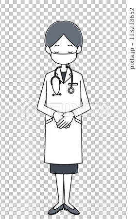 戴著面具鞠躬的年輕女醫生 戴著面具鞠躬的年輕女醫生 113218652