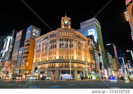 東京都中央区 夜の銀座 和光時計台 東京都中央区 夜の銀座 和光時計台 113218728