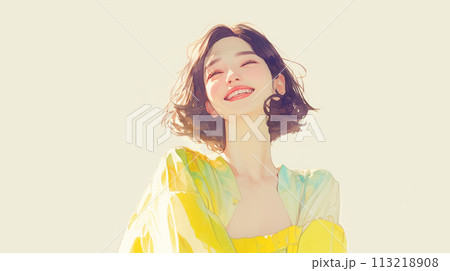 明るく笑う元気な女性 明るく笑う元気な女性 113218908