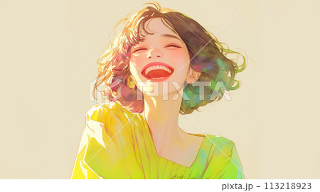 明るく笑う元気な女性 113218923