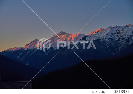 Dawn's First Light on Mountain Range Dawn's First Light on Mountain Range 113218981