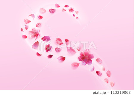Sakura petals wind flying. Flower decoration on pink background. Stock vector illustration in realistic style. Sakura petals wind flying. Flower decoration on pink background. Stock vector illustration in realistic style. 113219068