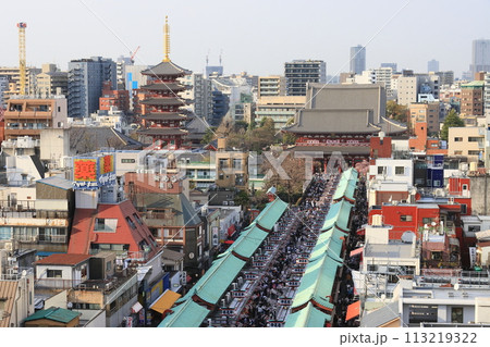 浅草　浅草寺の仲見世通り　観光客で込み合う仲見世 113219322