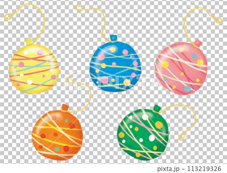 カラフルな水ヨーヨーのイラストセット 113219326