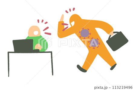感染症にかかっているが潜伏期間のため社会生活をしている人のイラスト素材 113219496