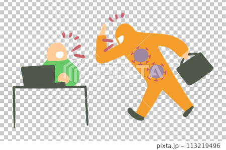 感染症にかかっているが潜伏期間のため社会生活をしている人のイラスト素材 113219496