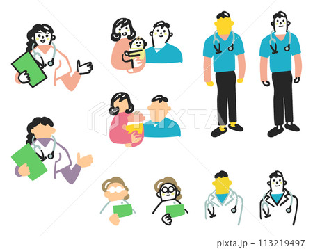 医療従事者と患者のイラスト素材のセット 113219497