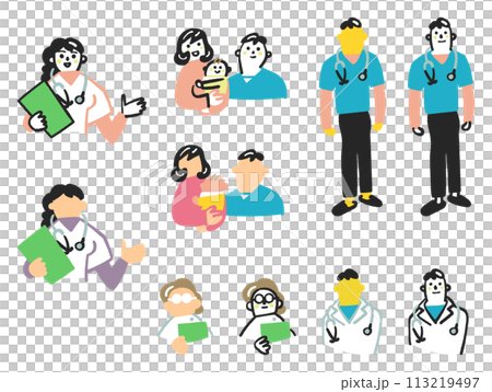 醫護人員與病患插畫素材集 113219497