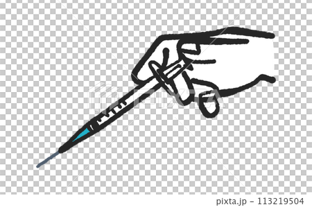 拿著注射器的手的插圖素材 拿著注射器的手的插圖素材 113219504
