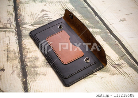 Wallet made of genuine leather, photo for the catalog of an e-commerce store on a social network 113219509