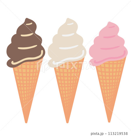Waffel cone set of three ice cream pink choco and vanilla 113219538